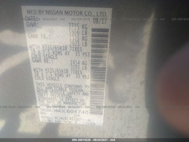 Photo 8 VIN: 5N1DR2MN6JC604740 - NISSAN PATHFINDER 