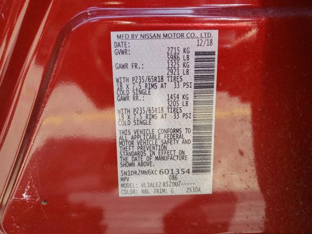 Photo 9 VIN: 5N1DR2MN6KC601354 - NISSAN PATHFINDER 