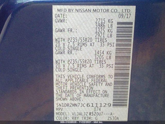 Photo 8 VIN: 5N1DR2MN7JC611129 - NISSAN PATHFINDER 