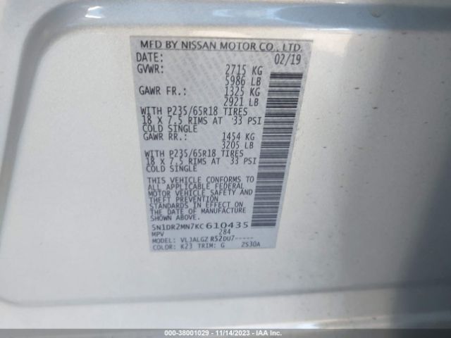 Photo 8 VIN: 5N1DR2MN7KC610435 - NISSAN PATHFINDER 