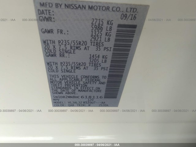 Photo 8 VIN: 5N1DR2MN8HC618116 - NISSAN PATHFINDER 