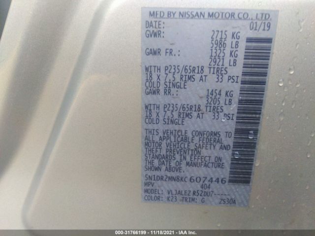 Photo 8 VIN: 5N1DR2MN8KC607446 - NISSAN PATHFINDER 