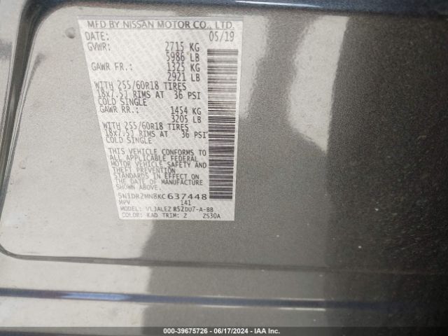 Photo 8 VIN: 5N1DR2MN8KC637448 - NISSAN PATHFINDER 