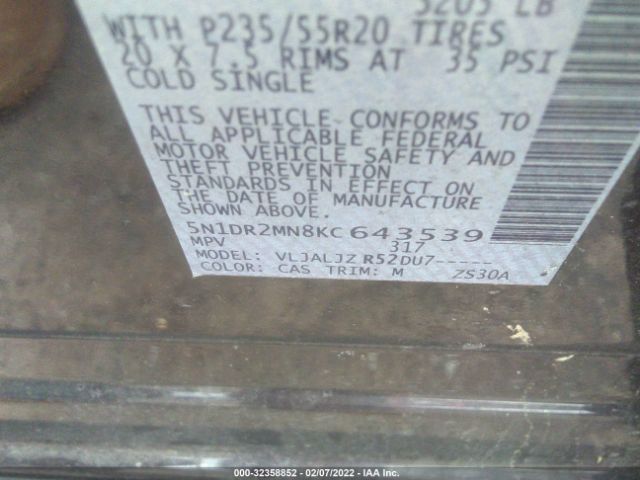 Photo 8 VIN: 5N1DR2MN8KC643539 - NISSAN PATHFINDER 