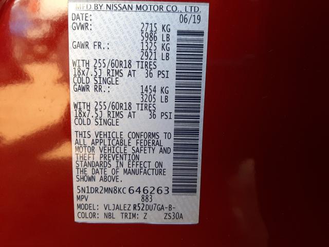 Photo 9 VIN: 5N1DR2MN8KC646263 - NISSAN PATHFINDER 