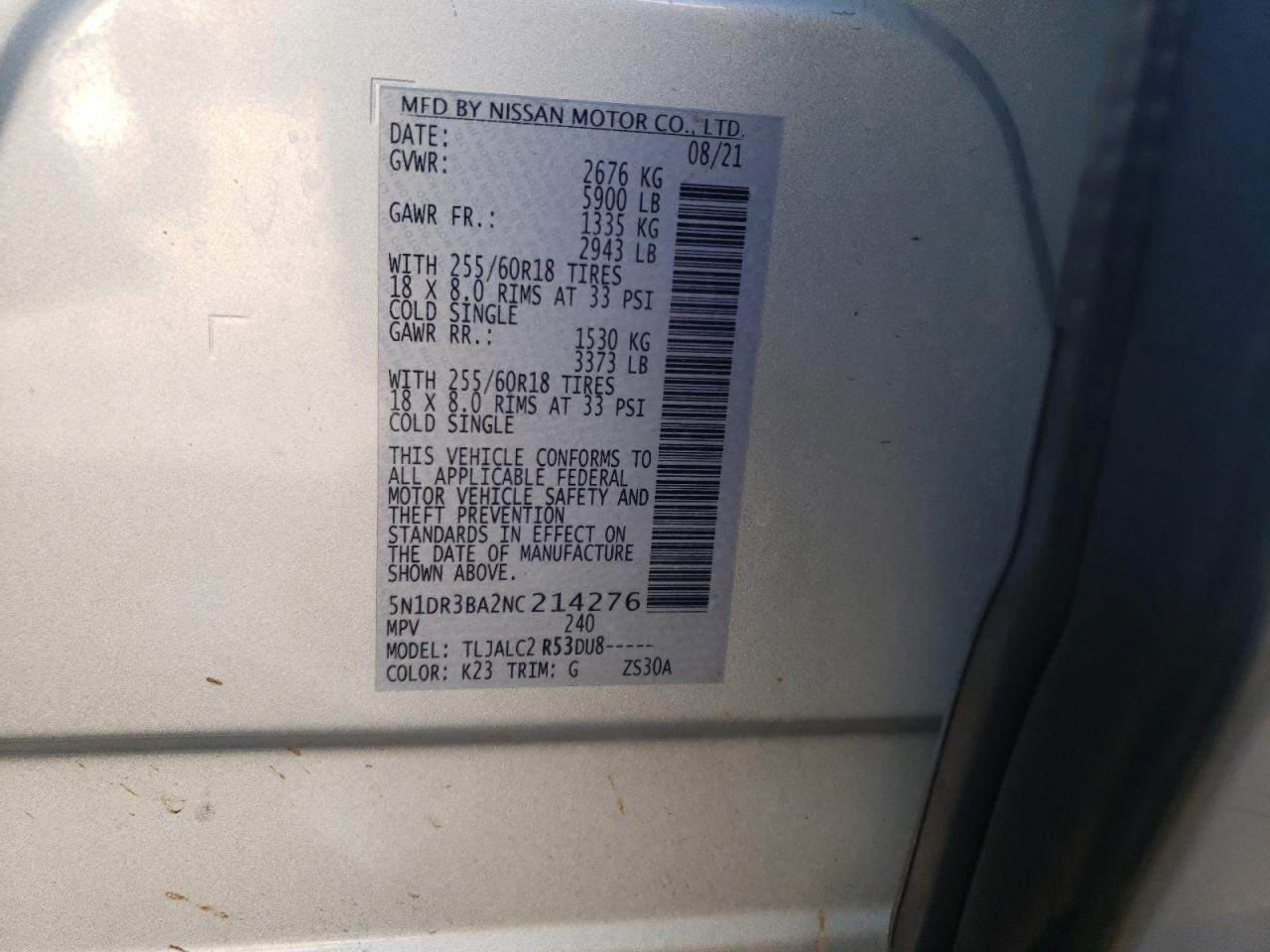 Photo 12 VIN: 5N1DR3BA2NC214276 - NISSAN PATHFINDER 