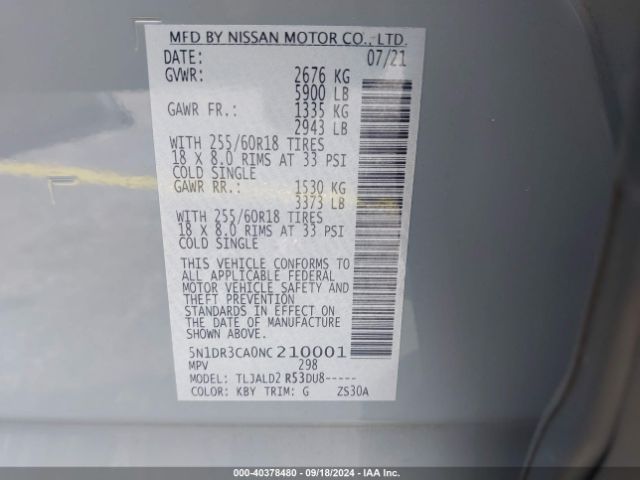 Photo 8 VIN: 5N1DR3CA0NC210001 - NISSAN PATHFINDER 