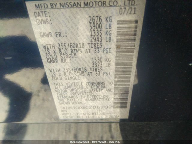 Photo 8 VIN: 5N1DR3CAXNC206702 - NISSAN PATHFINDER 