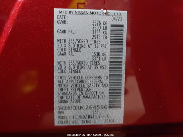 Photo 8 VIN: 5N1DR3CD1PC264596 - NISSAN PATHFINDER 