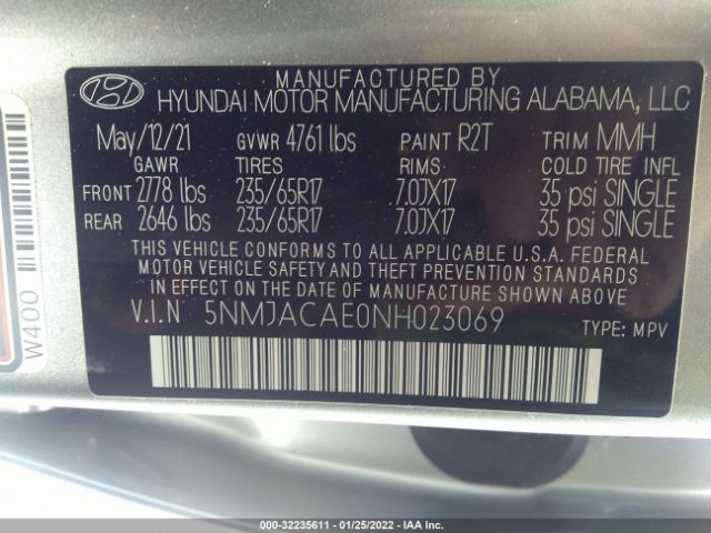 Photo 8 VIN: 5NMJACAE0NH023069 - HYUNDAI TUCSON 