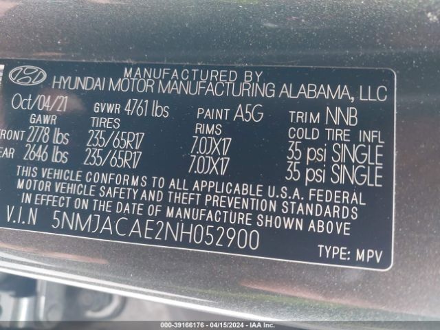 Photo 8 VIN: 5NMJACAE2NH052900 - HYUNDAI TUCSON 