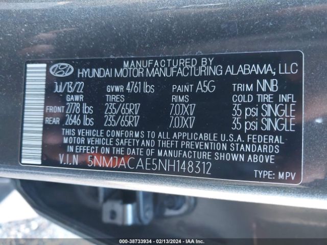 Photo 8 VIN: 5NMJACAE5NH148312 - HYUNDAI TUCSON 