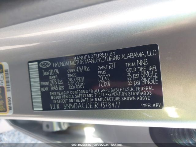 Photo 8 VIN: 5NMJACDE1RH378477 - HYUNDAI TUCSON 