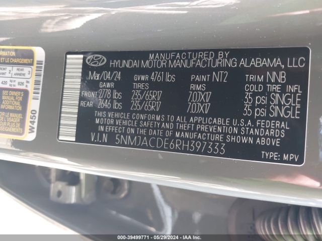 Photo 8 VIN: 5NMJACDE6RH397333 - HYUNDAI TUCSON 