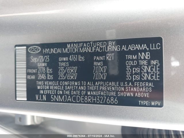 Photo 8 VIN: 5NMJACDE8RH327686 - HYUNDAI TUCSON 