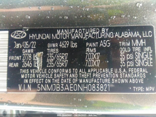 Photo 8 VIN: 5NMJB3AE0NH083821 - HYUNDAI TUCSON 