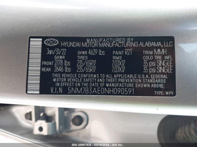 Photo 8 VIN: 5NMJB3AE0NH090591 - HYUNDAI TUCSON 