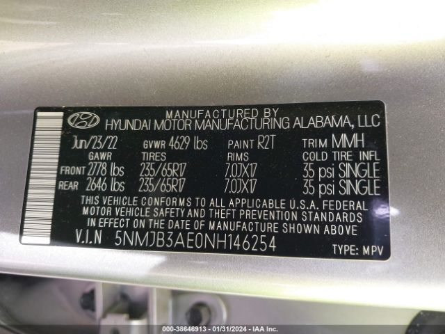 Photo 8 VIN: 5NMJB3AE0NH146254 - HYUNDAI TUCSON 