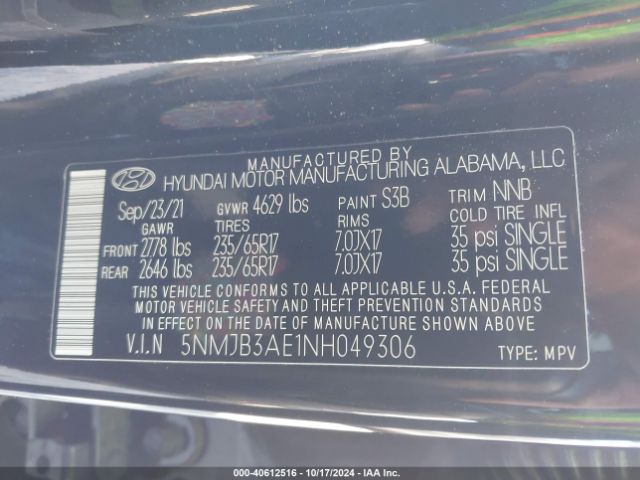 Photo 8 VIN: 5NMJB3AE1NH049306 - HYUNDAI TUCSON 