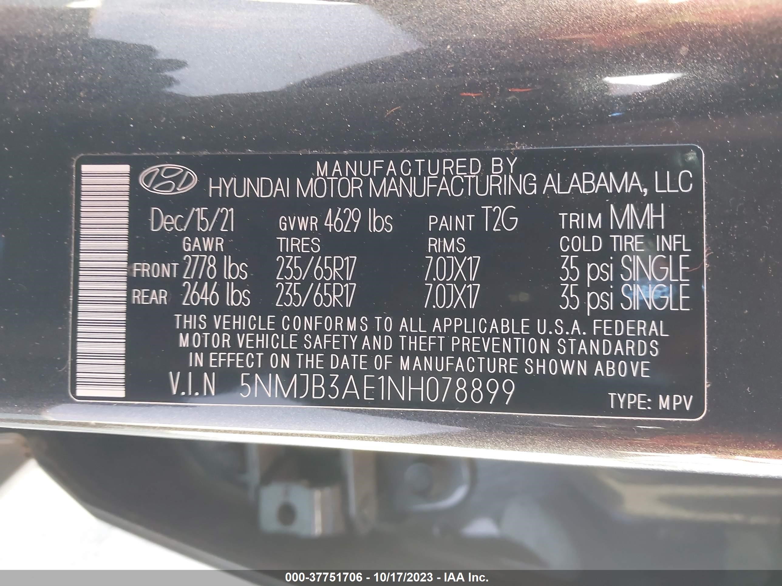 Photo 8 VIN: 5NMJB3AE1NH078899 - HYUNDAI TUCSON 