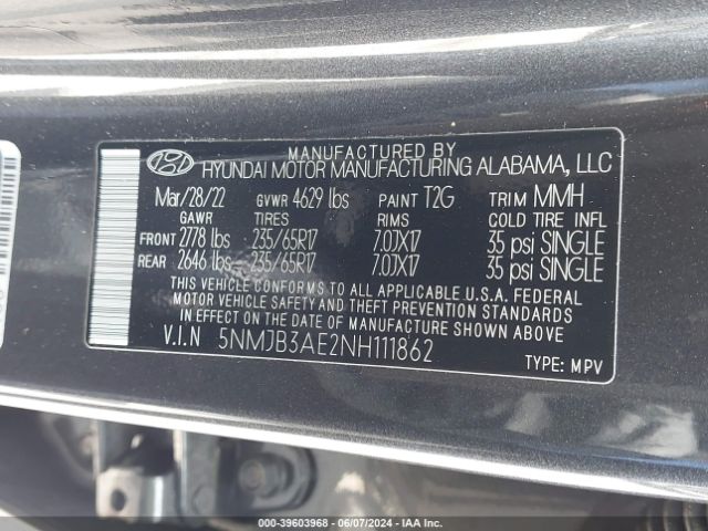 Photo 8 VIN: 5NMJB3AE2NH111862 - HYUNDAI TUCSON 