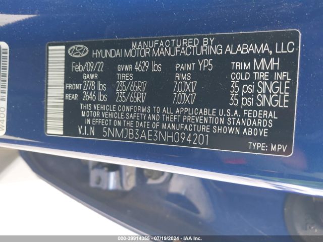 Photo 8 VIN: 5NMJB3AE3NH094201 - HYUNDAI TUCSON 