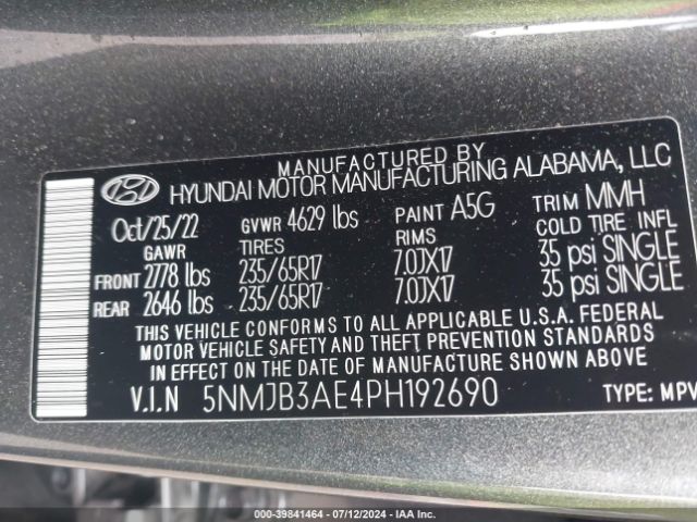 Photo 8 VIN: 5NMJB3AE4PH192690 - HYUNDAI TUCSON 