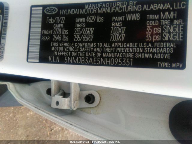 Photo 8 VIN: 5NMJB3AE5NH095351 - HYUNDAI TUCSON 