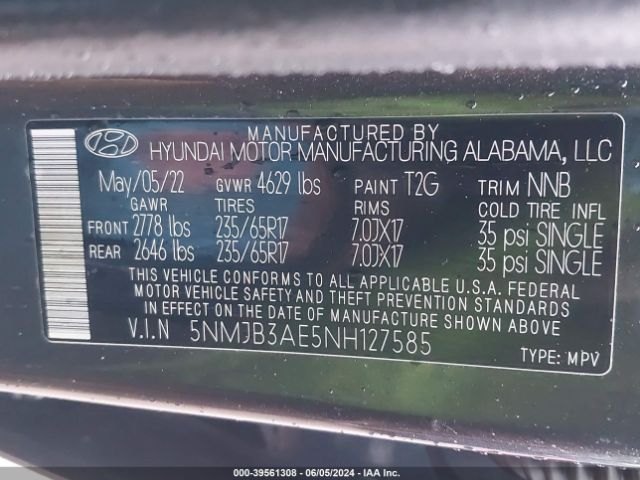 Photo 8 VIN: 5NMJB3AE5NH127585 - HYUNDAI TUCSON 