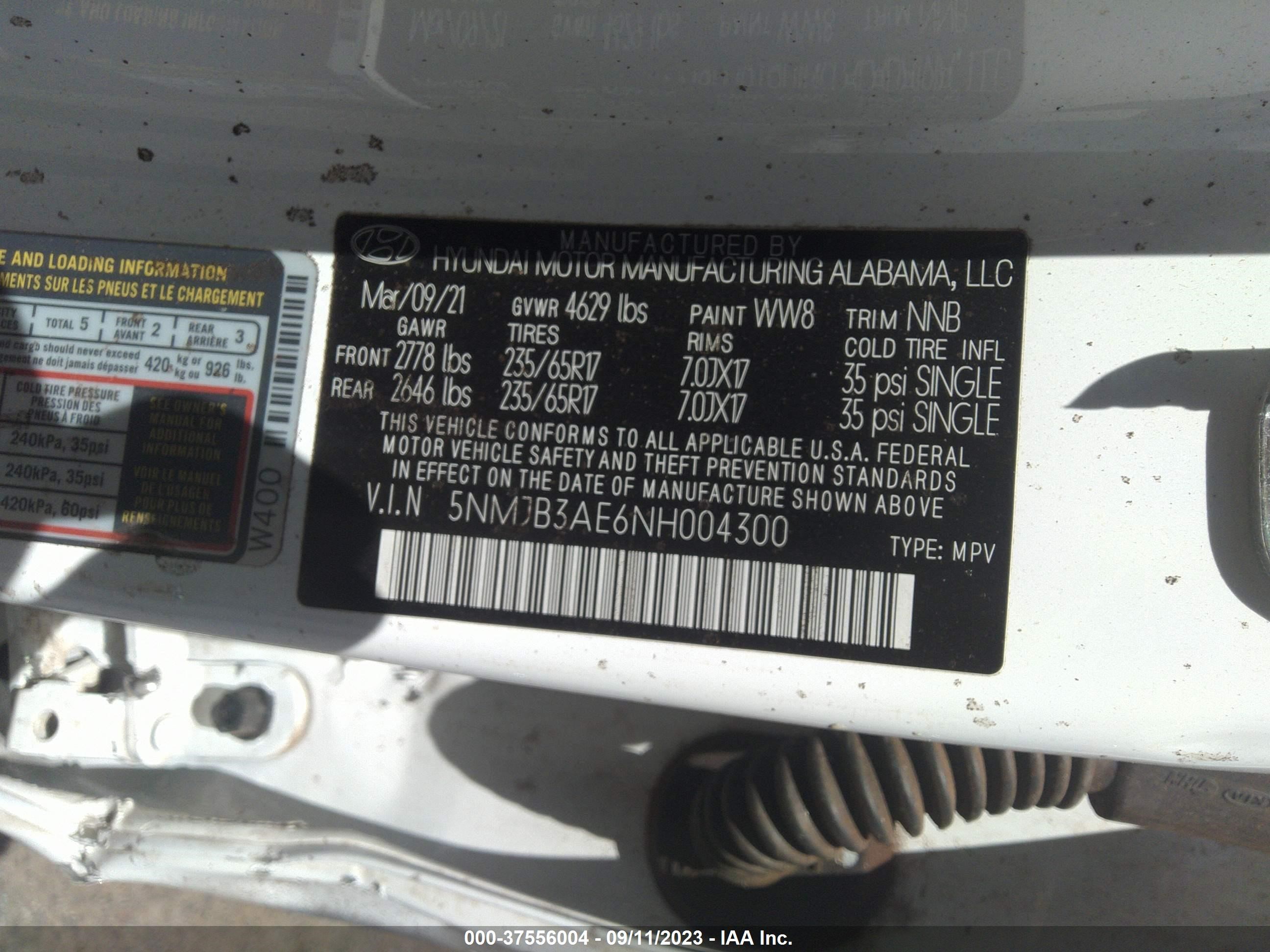 Photo 8 VIN: 5NMJB3AE6NH004300 - HYUNDAI TUCSON 