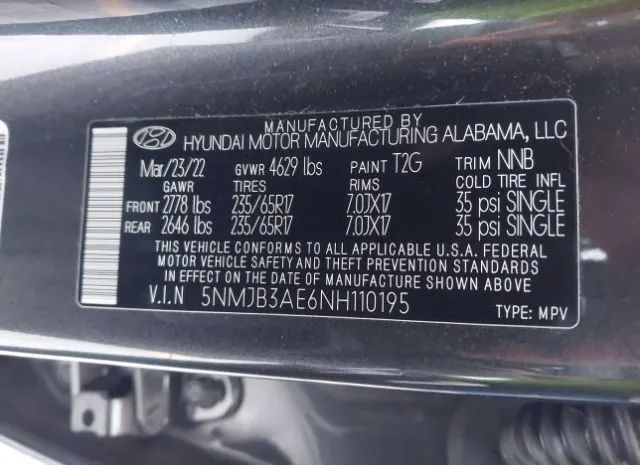 Photo 8 VIN: 5NMJB3AE6NH110195 - HYUNDAI TUCSON 