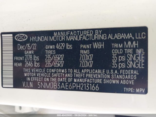 Photo 8 VIN: 5NMJB3AE6PH213166 - HYUNDAI TUCSON 