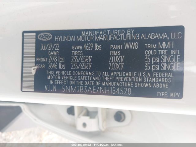 Photo 8 VIN: 5NMJB3AE7NH154528 - HYUNDAI TUCSON 