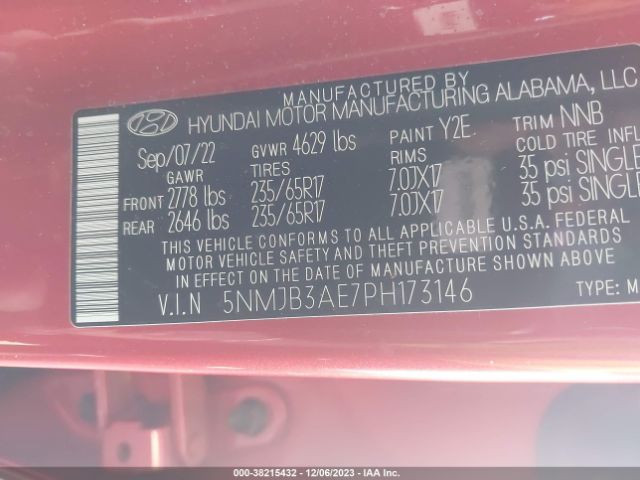 Photo 8 VIN: 5NMJB3AE7PH173146 - HYUNDAI TUCSON 