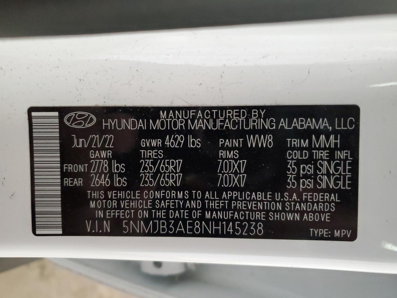 Photo 13 VIN: 5NMJB3AE8NH145238 - HYUNDAI TUCSON 