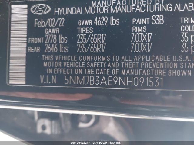 Photo 8 VIN: 5NMJB3AE9NH091531 - HYUNDAI TUCSON 