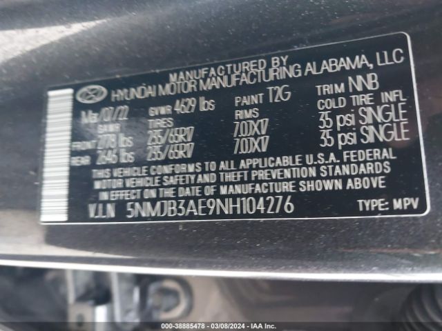 Photo 8 VIN: 5NMJB3AE9NH104276 - HYUNDAI TUCSON 