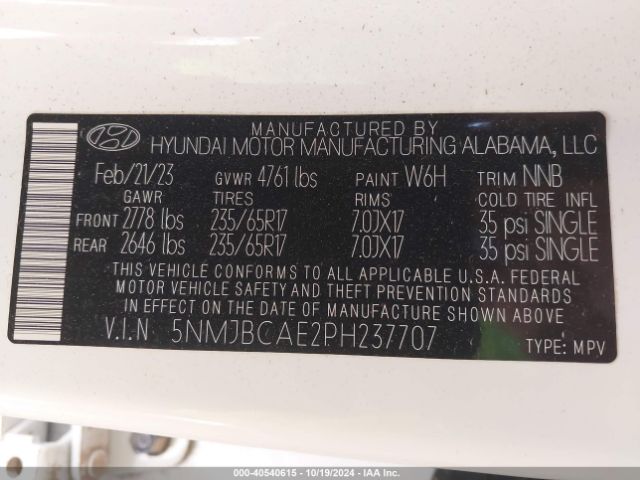 Photo 8 VIN: 5NMJBCAE2PH237707 - HYUNDAI TUCSON 