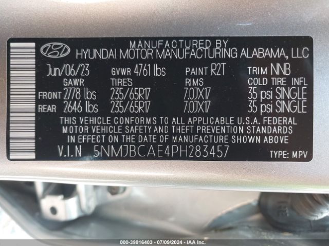 Photo 8 VIN: 5NMJBCAE4PH283457 - HYUNDAI TUCSON 