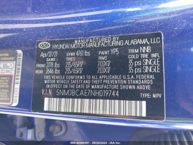 Photo 8 VIN: 5NMJBCAE7NH019744 - HYUNDAI TUCSON 