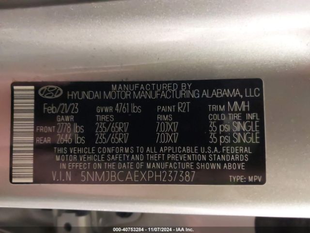 Photo 8 VIN: 5NMJBCAEXPH237387 - HYUNDAI TUCSON 