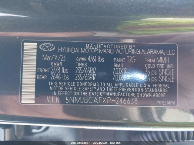 Photo 8 VIN: 5NMJBCAEXPH246638 - HYUNDAI TUCSON 