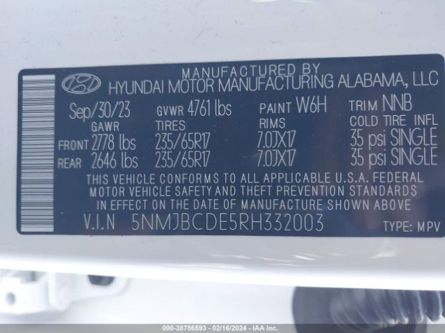 Photo 8 VIN: 5NMJBCDE5RH332003 - HYUNDAI TUCSON 