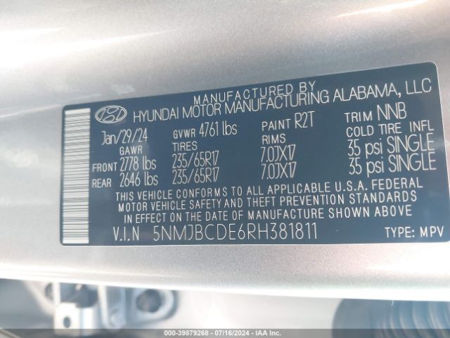 Photo 8 VIN: 5NMJBCDE6RH381811 - HYUNDAI TUCSON 