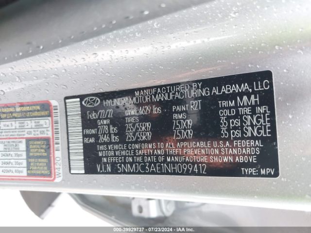 Photo 8 VIN: 5NMJC3AE1NH099412 - HYUNDAI TUCSON 