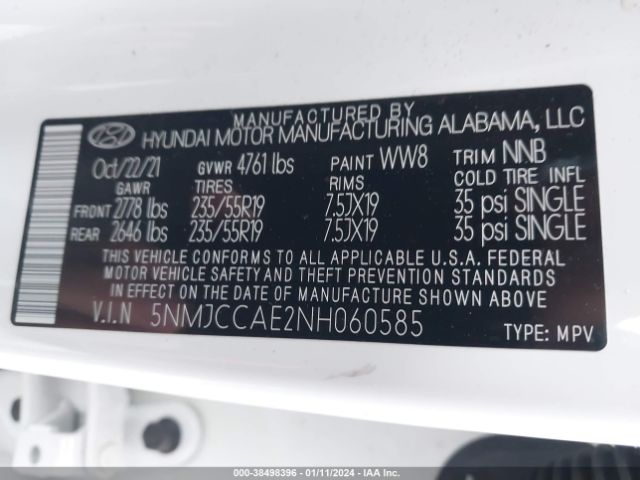 Photo 8 VIN: 5NMJCCAE2NH060585 - HYUNDAI TUCSON 