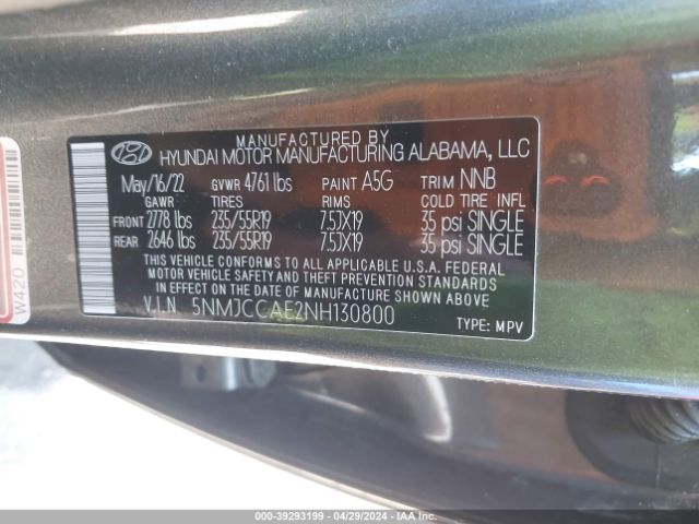 Photo 8 VIN: 5NMJCCAE2NH130800 - HYUNDAI TUCSON 