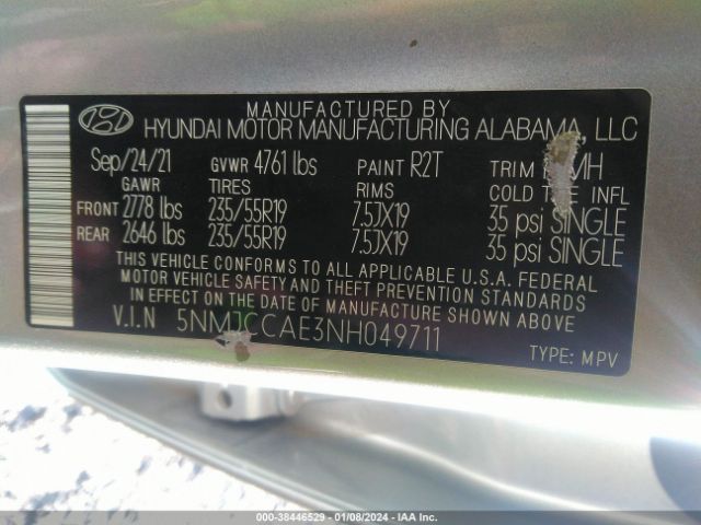 Photo 8 VIN: 5NMJCCAE3NH049711 - HYUNDAI TUCSON 