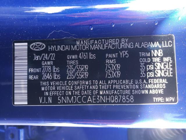 Photo 9 VIN: 5NMJCCAE3NH087858 - HYUNDAI TUCSON SEL 