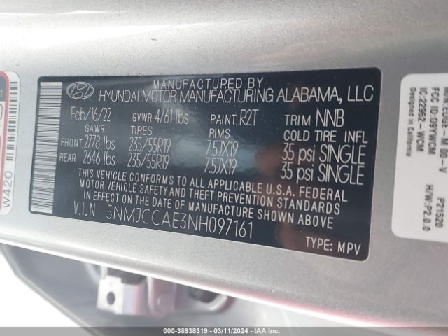 Photo 8 VIN: 5NMJCCAE3NH097161 - HYUNDAI TUCSON 